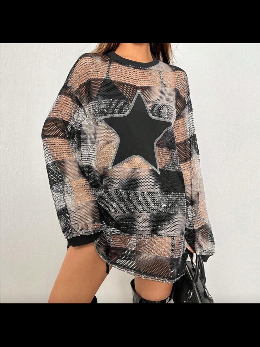 Sheer Black Star Mesh Pullover Top